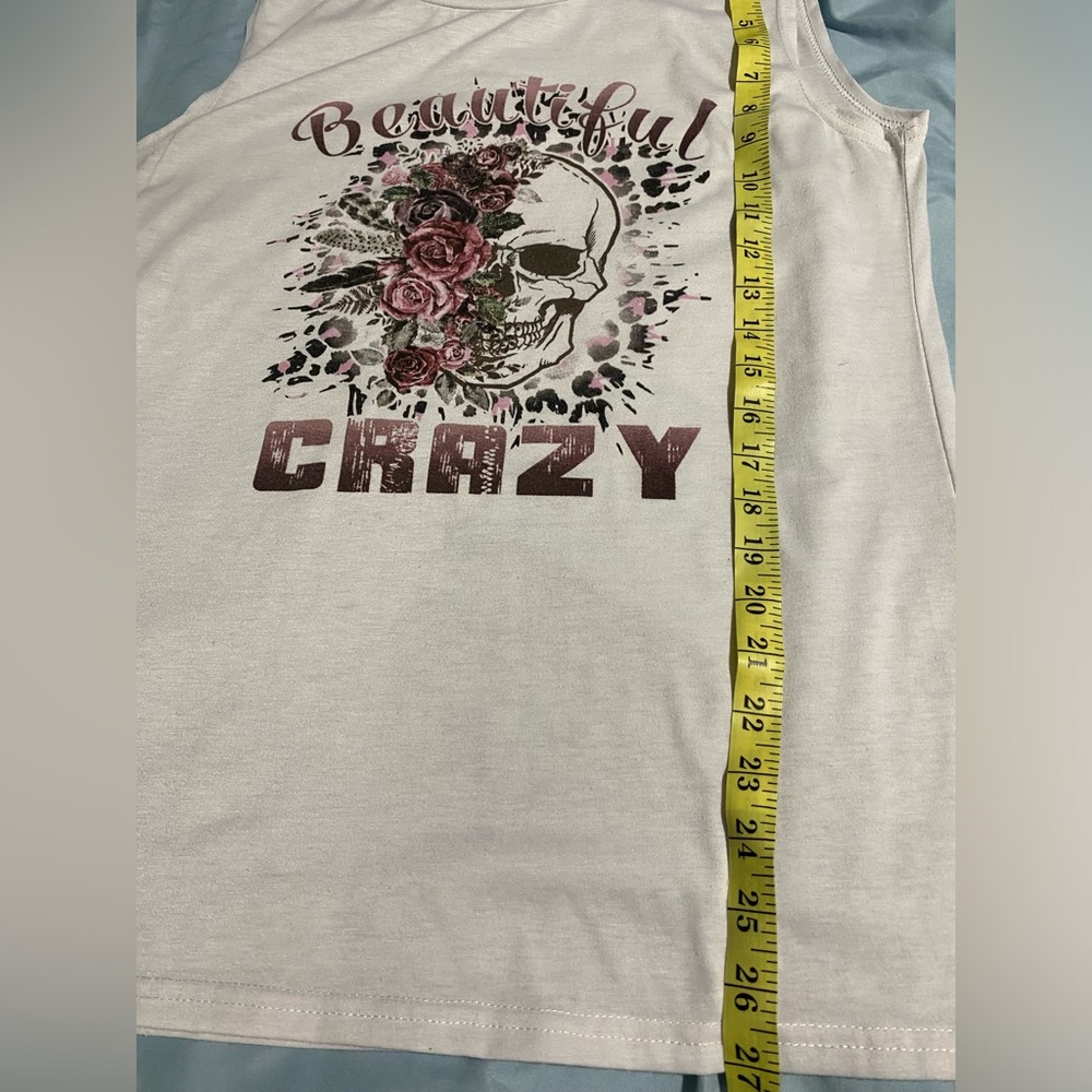 ❤️😍Boutique You Are Beautiful Graphic Skull Flower White Muscle Tee Shirt - Picture 5 of 5